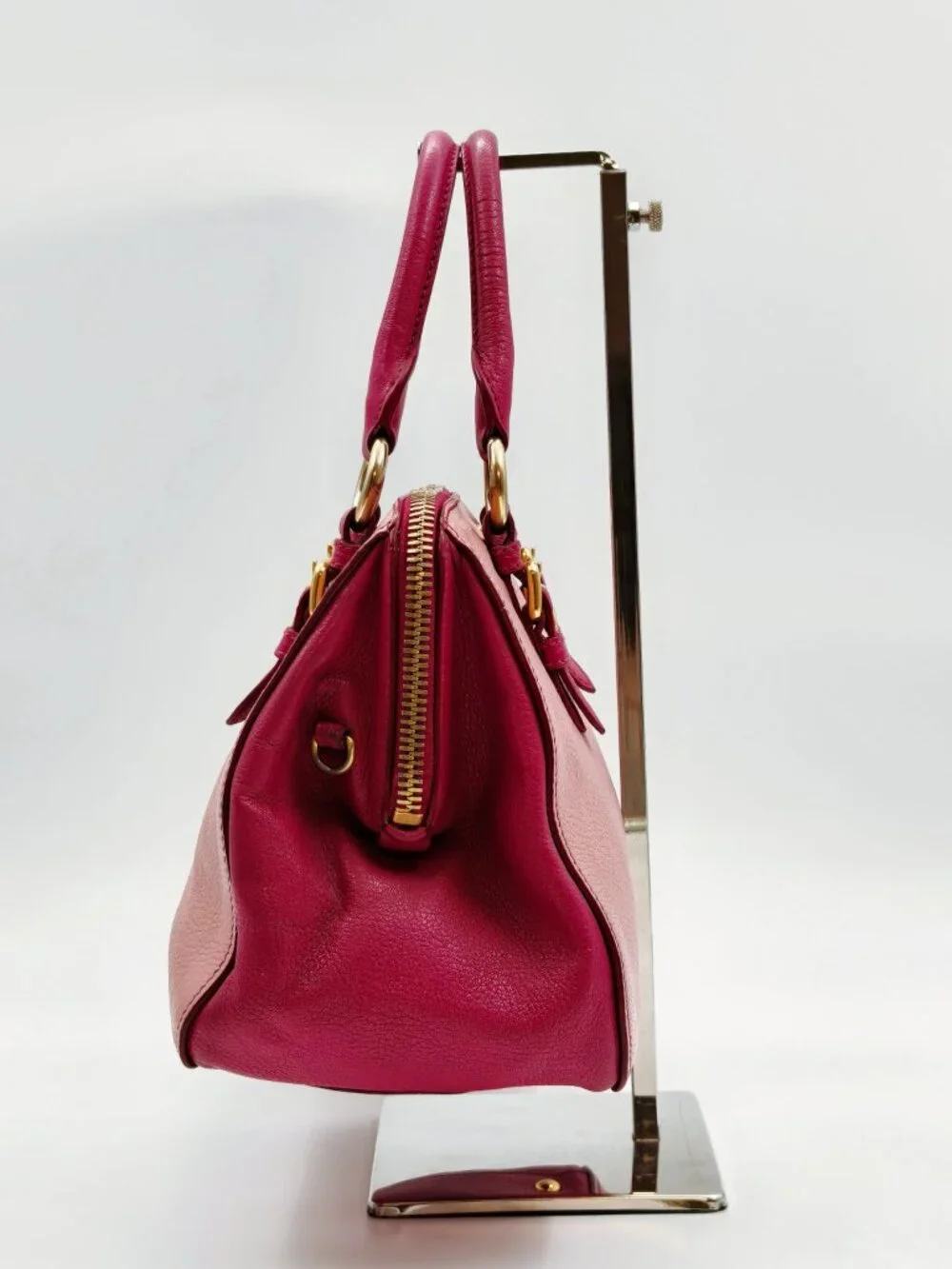 Miu Miu Two-Tone Pink Madras Leather Dome Satchel Crossbody Bag